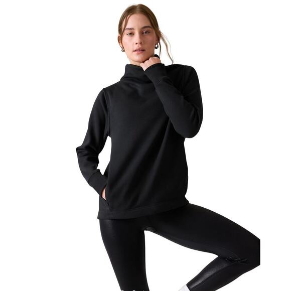 Athleta Fleece Lined Karma Black Quarter Zip Hoodie Pullover Sweater - XS - Picture 1 of 6